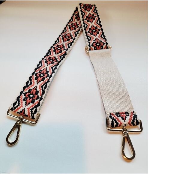 Boho Aztec Embroidered Purse Strap Replacement Crossbody Adjustable Coral Black - Picture 6 of 8